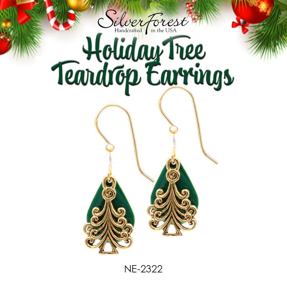 Silver Forest Holiday Tree Teardrop Earrings